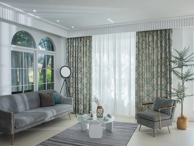 गोल्डन थ्रेड यूरोपीय पुष्प पर्दा कपड़ा