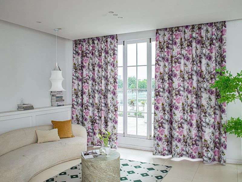 मिलेट लिनन पर्दे कपड़े लिली पैटर्न प्रिंट के साथ