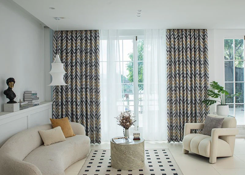 बाजरा लिनन पर्दे कपड़े वेव पैटर्न प्रिंट के साथ