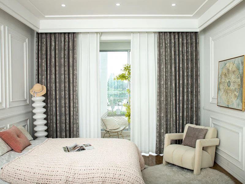 सफेद धागा जैक्वार्ड क्लाउड पैटर्न पर्दा कपड़ा